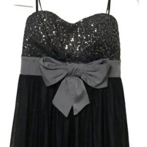 BCX Formal Strapless Black & Gray Dress With Bow And Bling Junior Size 9